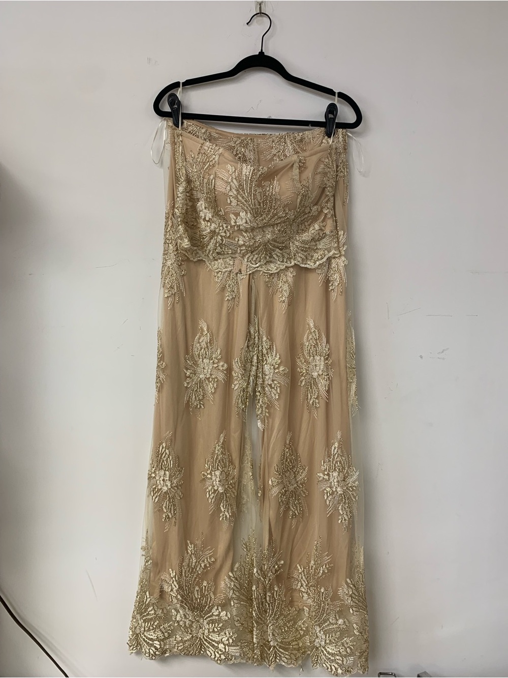 Elegant Beige Lace Embroidered Two Piece Set